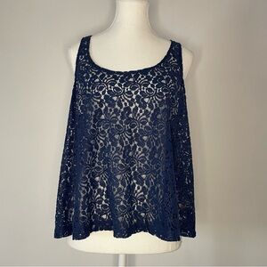 Racerback Lace Floral Tank Top Navy Arizona Jean Company 2/$12